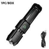 Portable LED Zoom Flashlight – Strong Beam, USB Rechargeable, Household Use