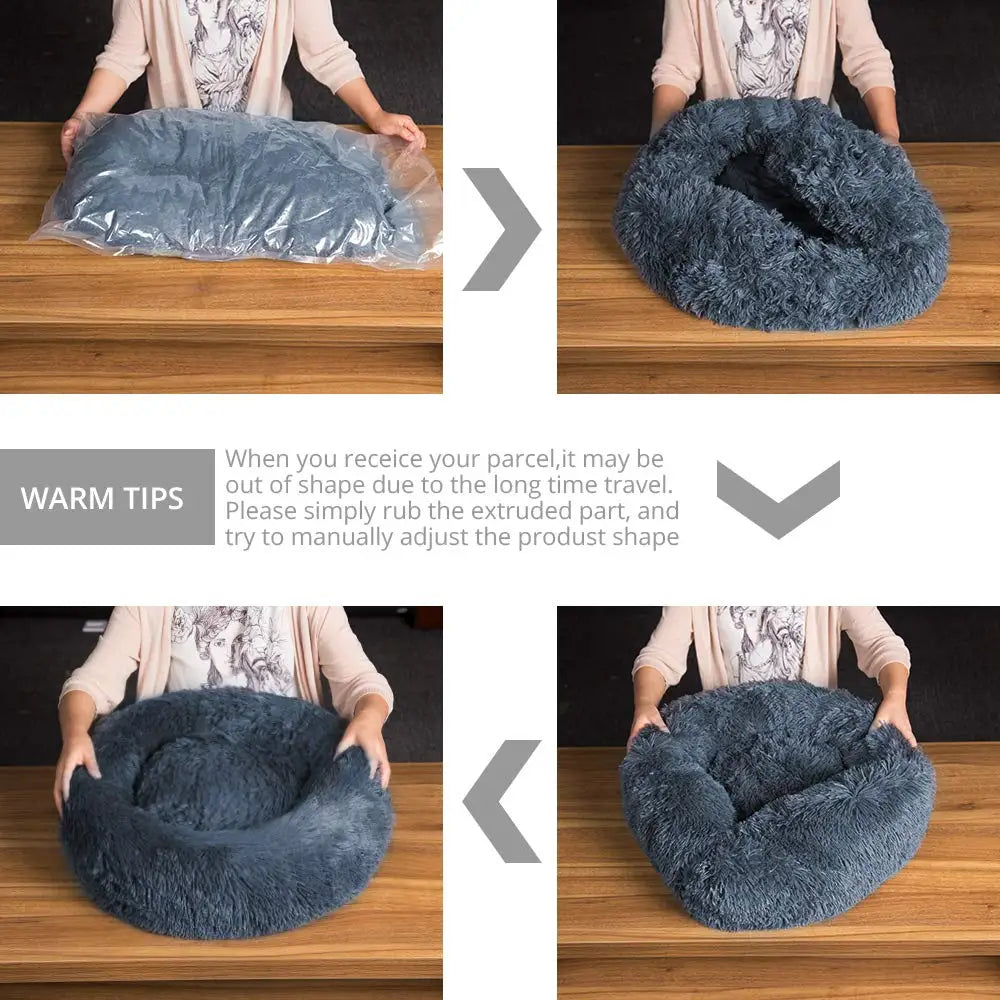 Large Plush Round Pet Bed – 40-90cm Soft Dog & Cat House for Winter Comfort