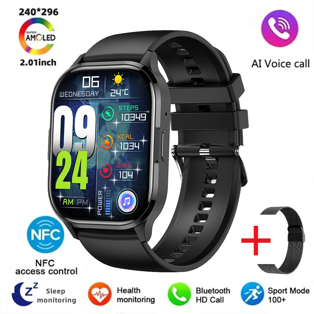 2024 New 2.01-inch Men's and Women's Bluetooth Call Couple Smart Watch Android Compatible Apple Fitness Sports Electronic Watch