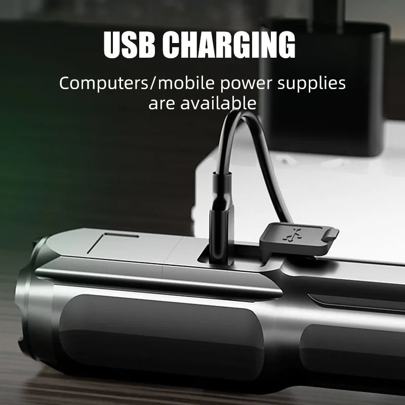 Portable LED Zoom Flashlight – Strong Beam, USB Rechargeable, Household Use