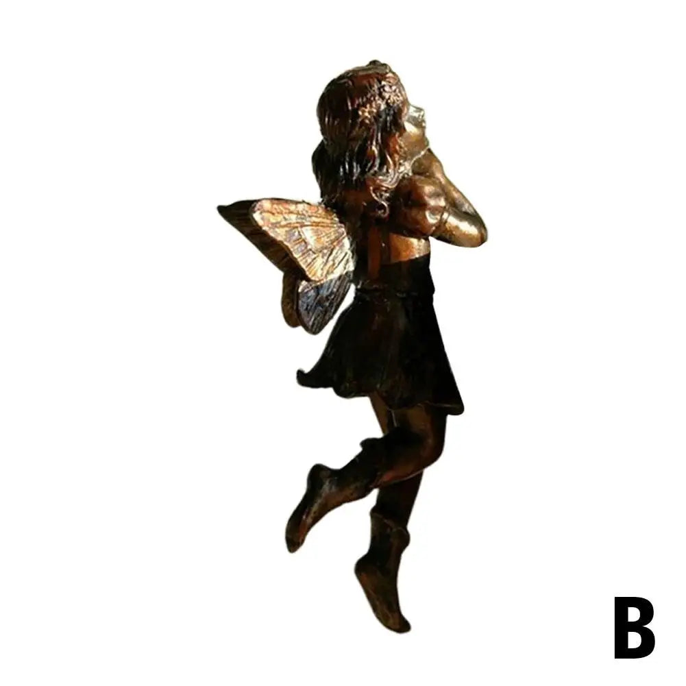 4Style Mini Girl Wings Hanging Cup Resin Decoration Fairy Combination Flower Basket Edge Decor For Garden Pot Ornaments H3U7