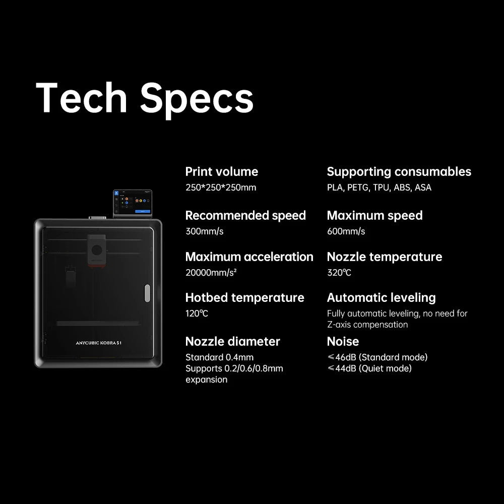 Anycubic Kobra S1 Combo Multi-Color 3D Printer High Precision Core XY Stable Structure Ultra-Quiet Max Speed 600mm/s 3D Printer