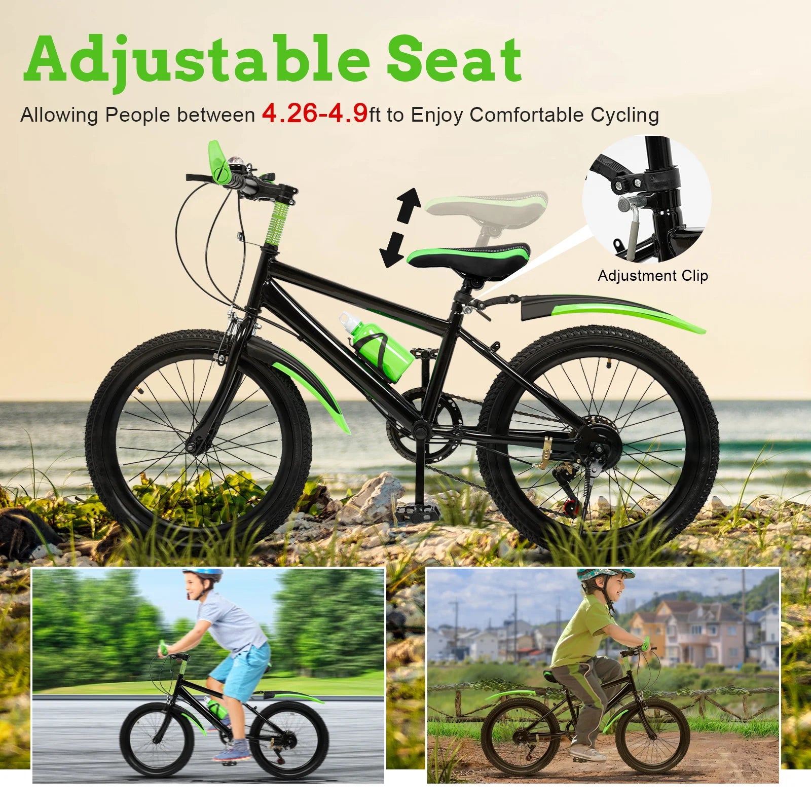 20"  7 Speeds Mountain Bike Kids Bicycle Dual-Disc Brakes Unisex Children's Bicycle Height Adjustable MTB Boys Girls Riding Bike