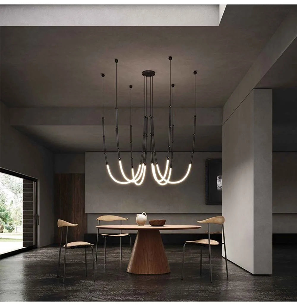 Leda curve chandelier Metal Hose Black linear lamp for Living Room Center Table designer lamp Home Decor staircase lighting
