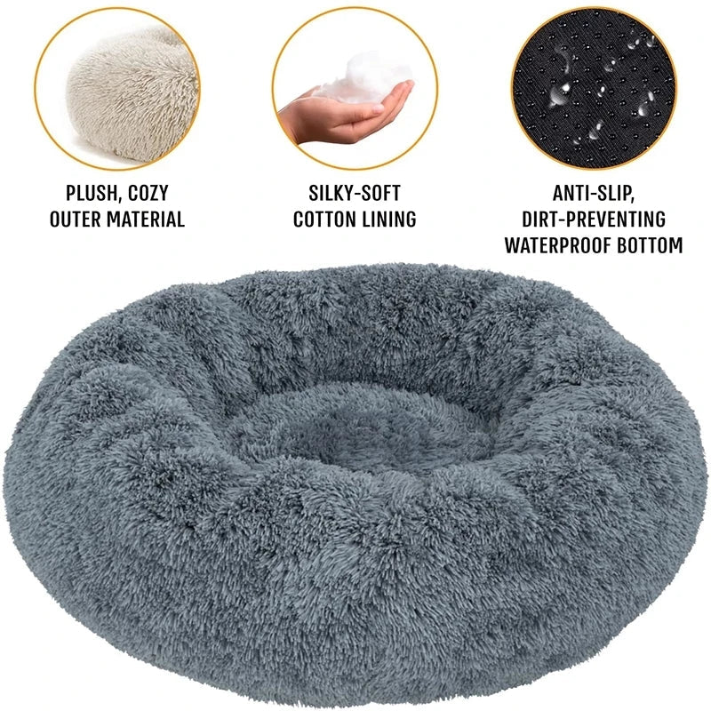 Large Plush Round Pet Bed – 40-90cm Soft Dog & Cat House for Winter Comfort