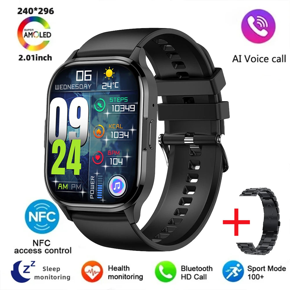2024 New 2.01-inch Men's and Women's Bluetooth Call Couple Smart Watch Android Compatible Apple Fitness Sports Electronic Watch