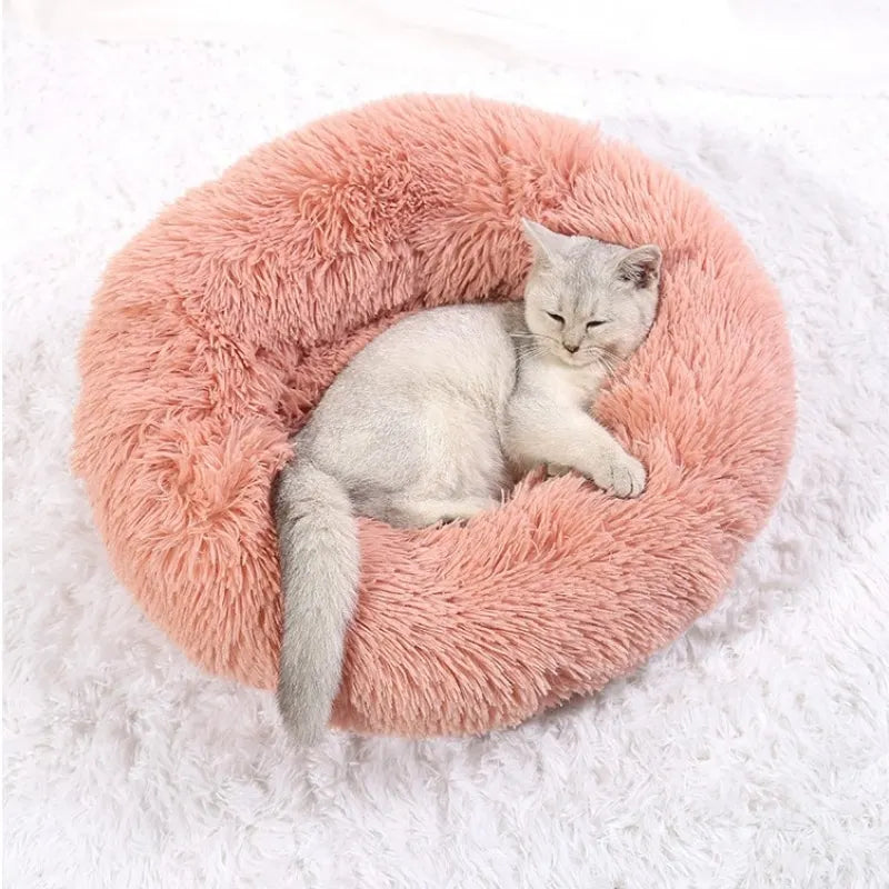 Large Plush Round Pet Bed – 40-90cm Soft Dog & Cat House for Winter Comfort