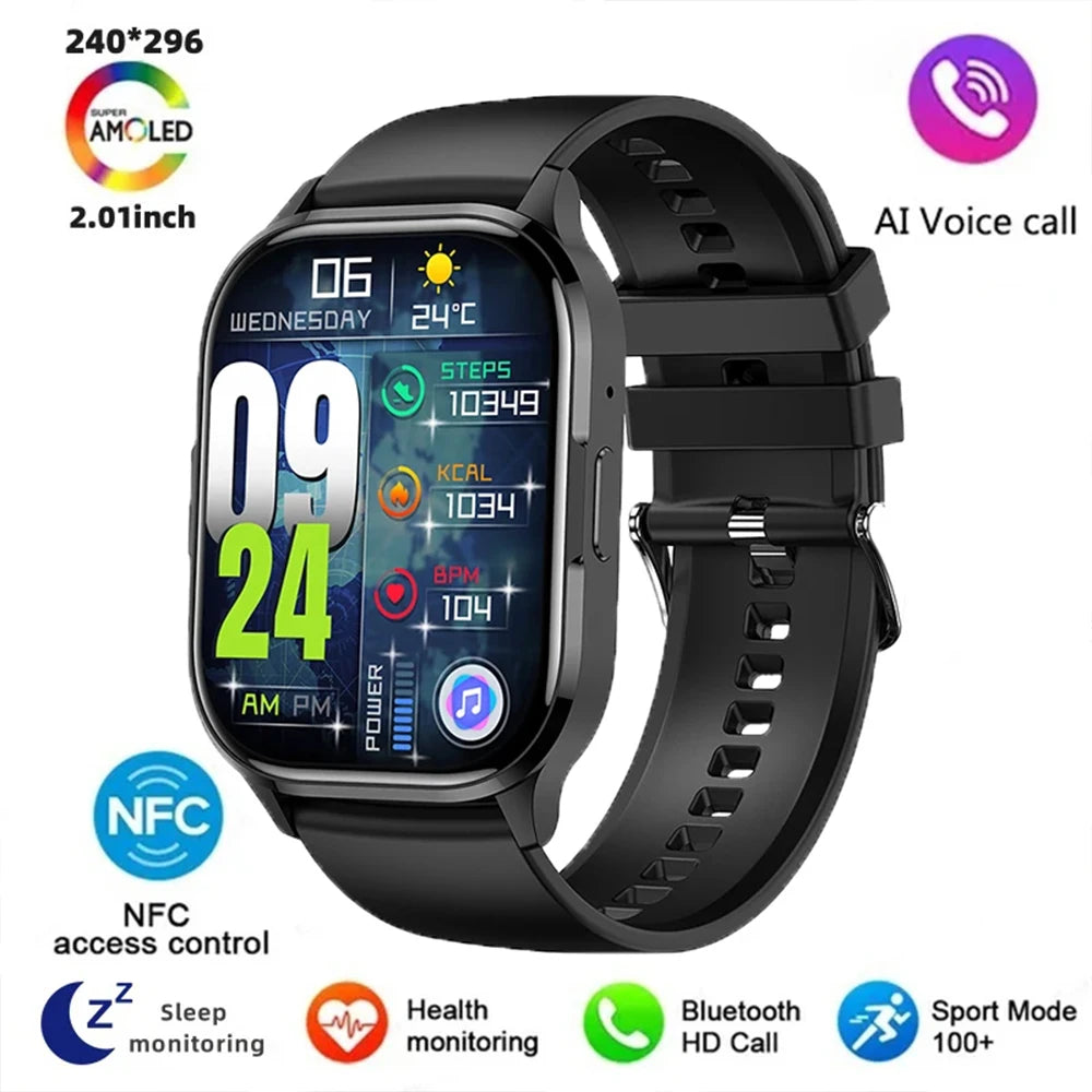 2024 New 2.01-inch Men's and Women's Bluetooth Call Couple Smart Watch Android Compatible Apple Fitness Sports Electronic Watch