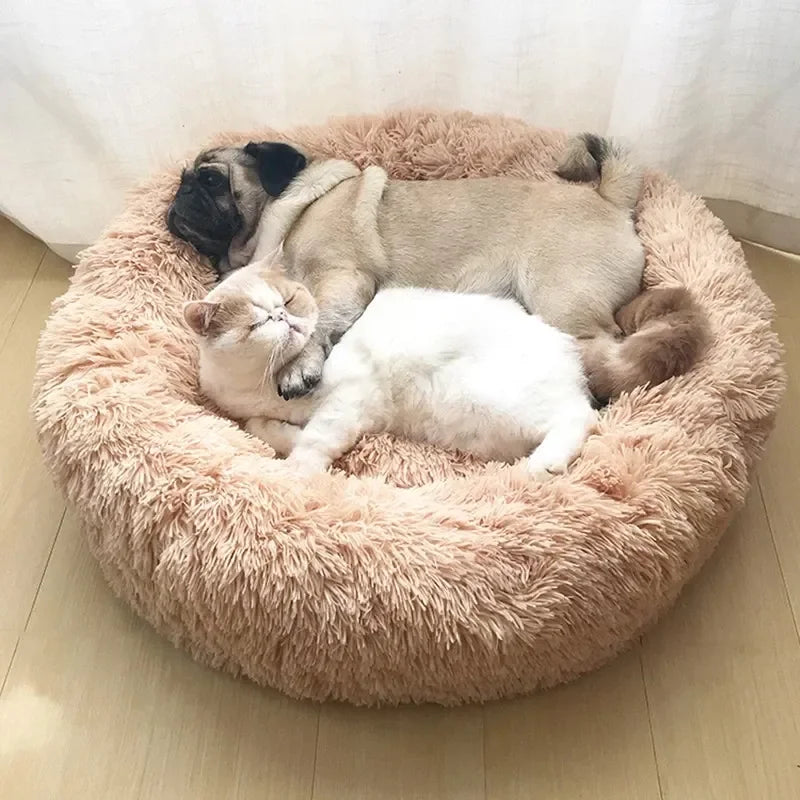 Large Plush Round Pet Bed – 40-90cm Soft Dog & Cat House for Winter Comfort