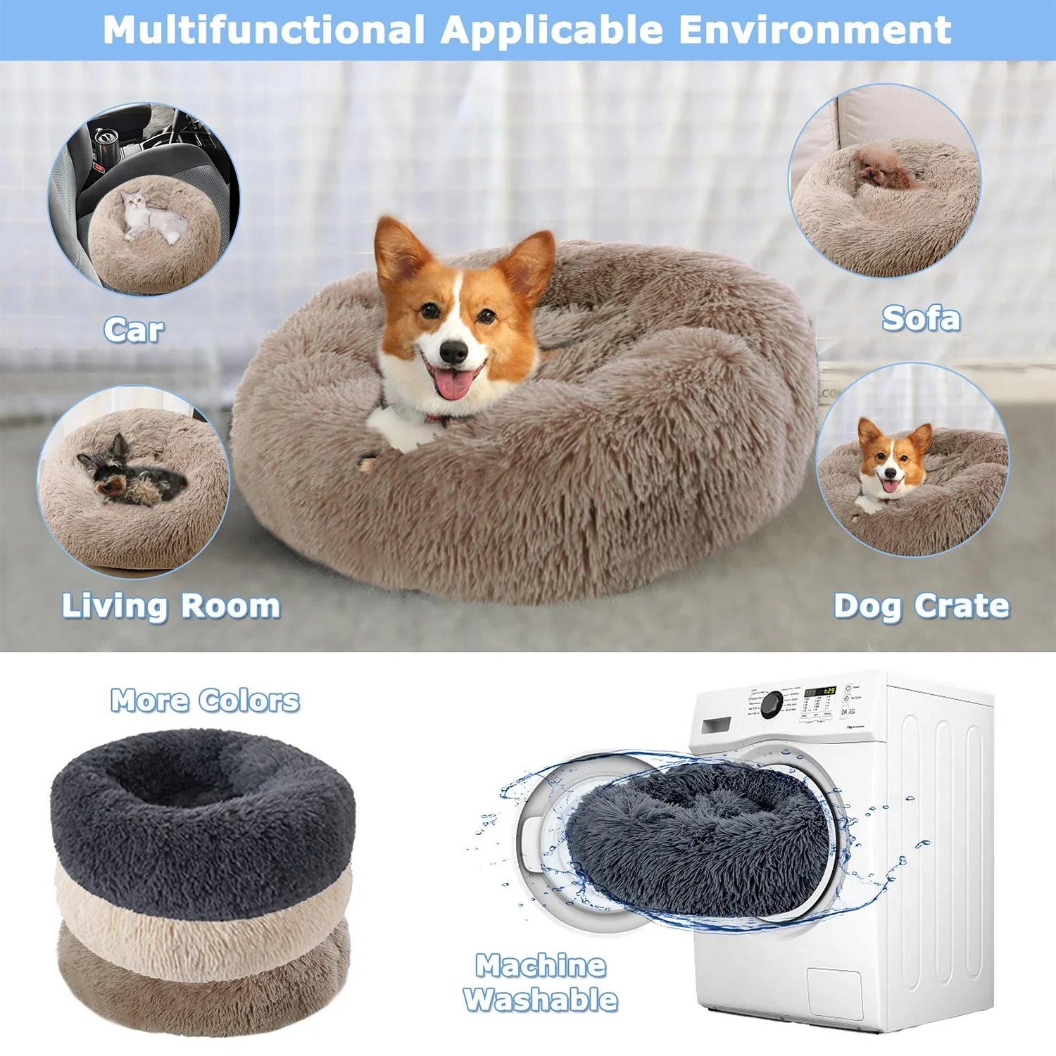 Large Plush Round Pet Bed – 40-90cm Soft Dog & Cat House for Winter Comfort