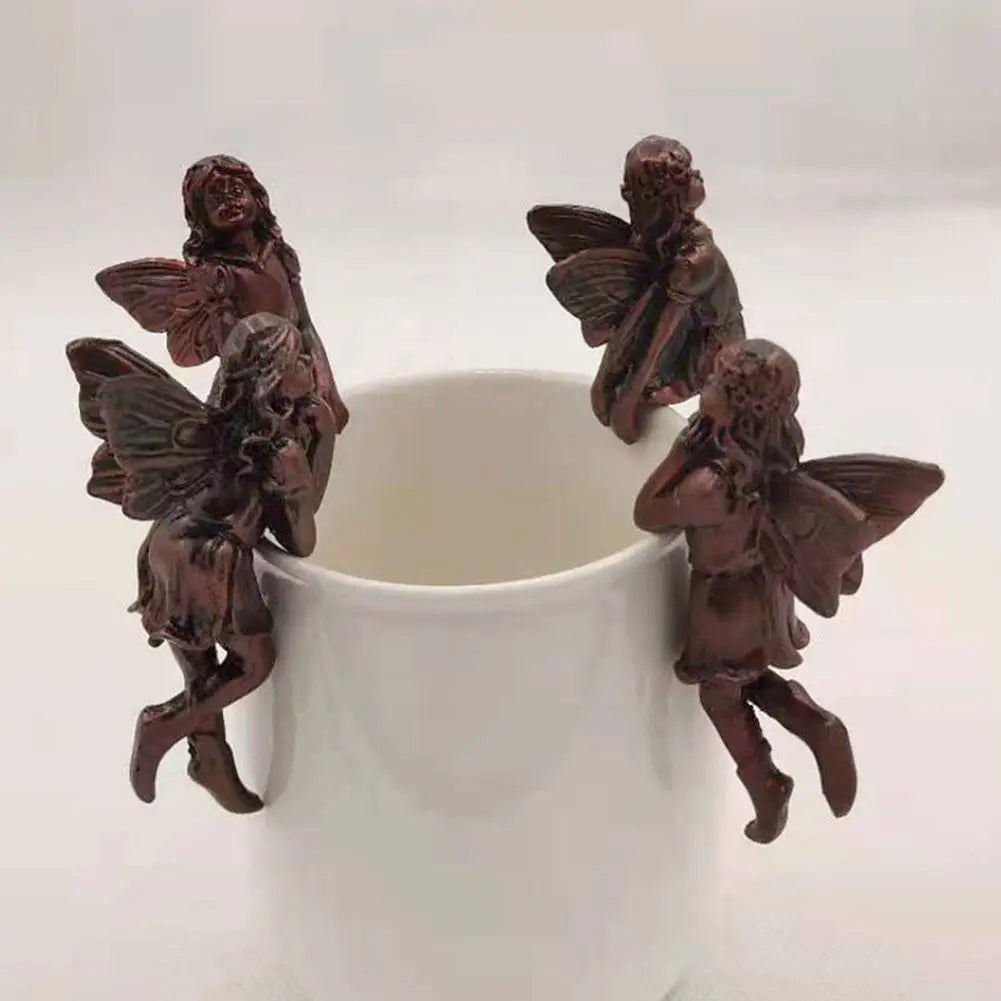 4Style Mini Girl Wings Hanging Cup Resin Decoration Fairy Combination Flower Basket Edge Decor For Garden Pot Ornaments H3U7