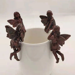 4Style Mini Girl Wings Hanging Cup Resin Decoration Fairy Combination Flower Basket Edge Decor For Garden Pot Ornaments H3U7