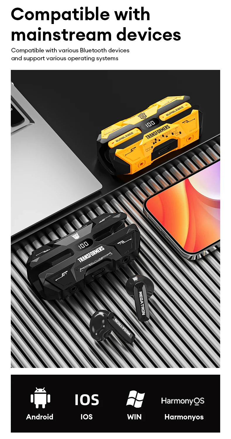 TRANSFORMERS Bluetooth Gaming Headset – TF-T51, LED, Wireless with AI Features