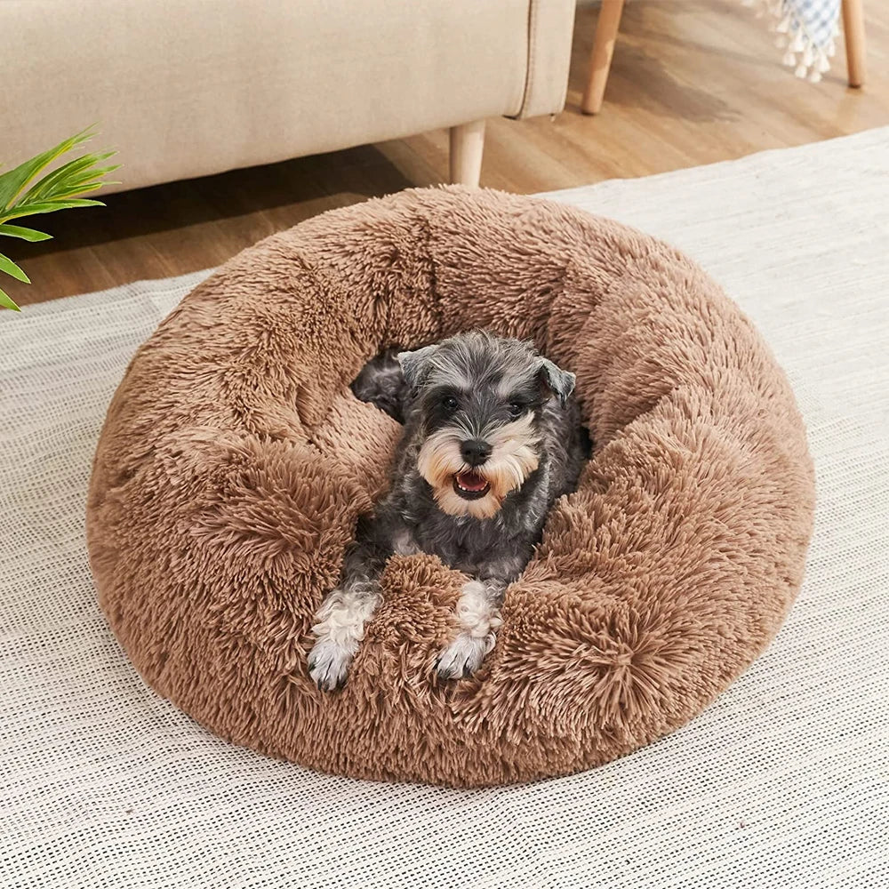 Large Plush Round Pet Bed – 40-90cm Soft Dog & Cat House for Winter Comfort
