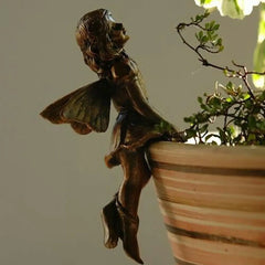 4Style Mini Girl Wings Hanging Cup Resin Decoration Fairy Combination Flower Basket Edge Decor For Garden Pot Ornaments H3U7