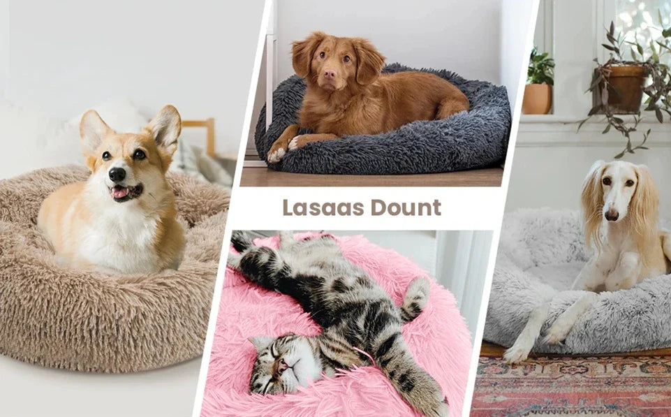 Large Plush Round Pet Bed – 40-90cm Soft Dog & Cat House for Winter Comfort