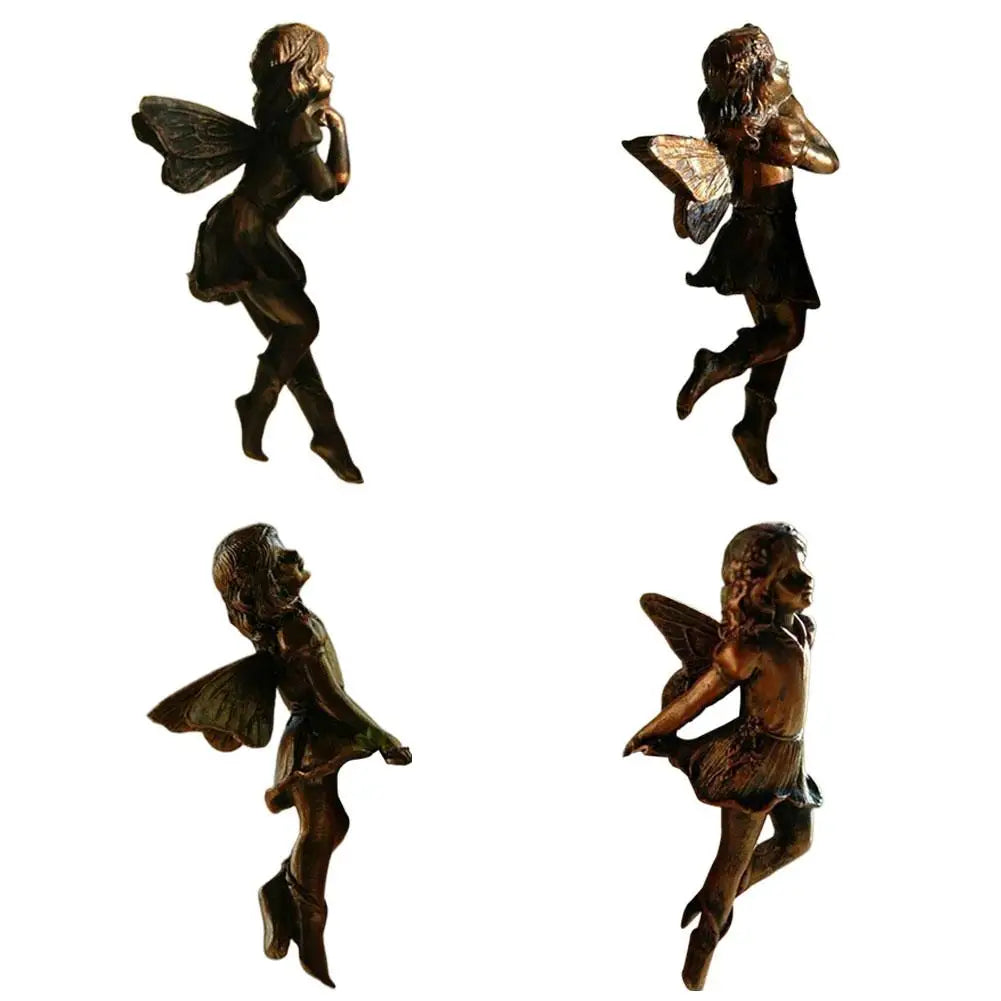 4Style Mini Girl Wings Hanging Cup Resin Decoration Fairy Combination Flower Basket Edge Decor For Garden Pot Ornaments H3U7