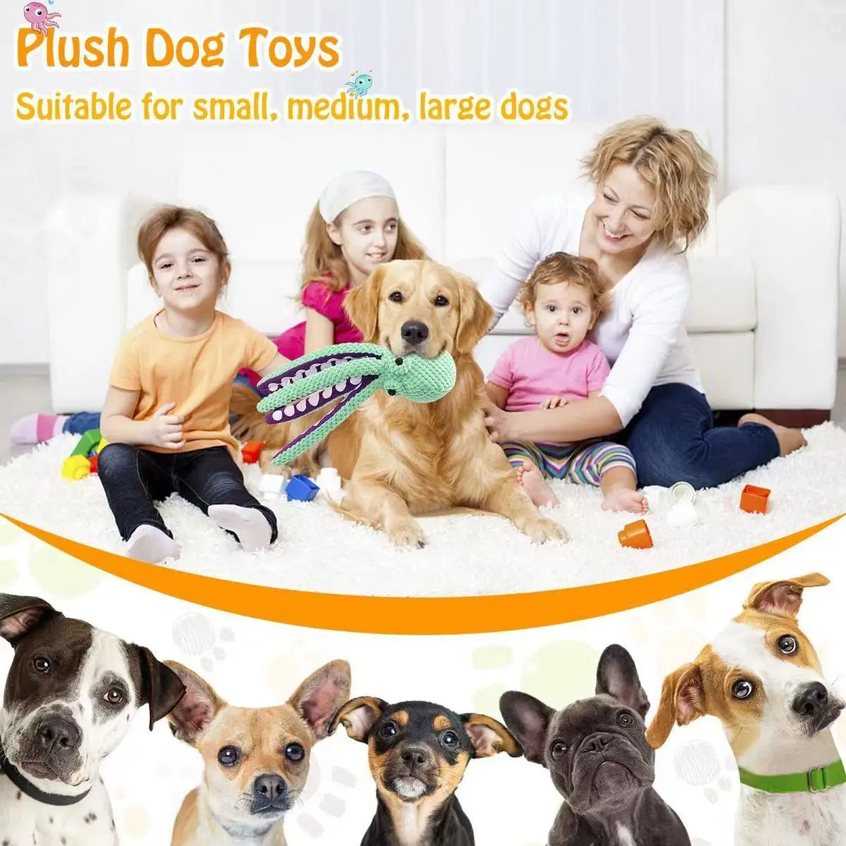 Interactive Dog Plush Octopus Toy – Squeaky, Durable & Anti-Boredom