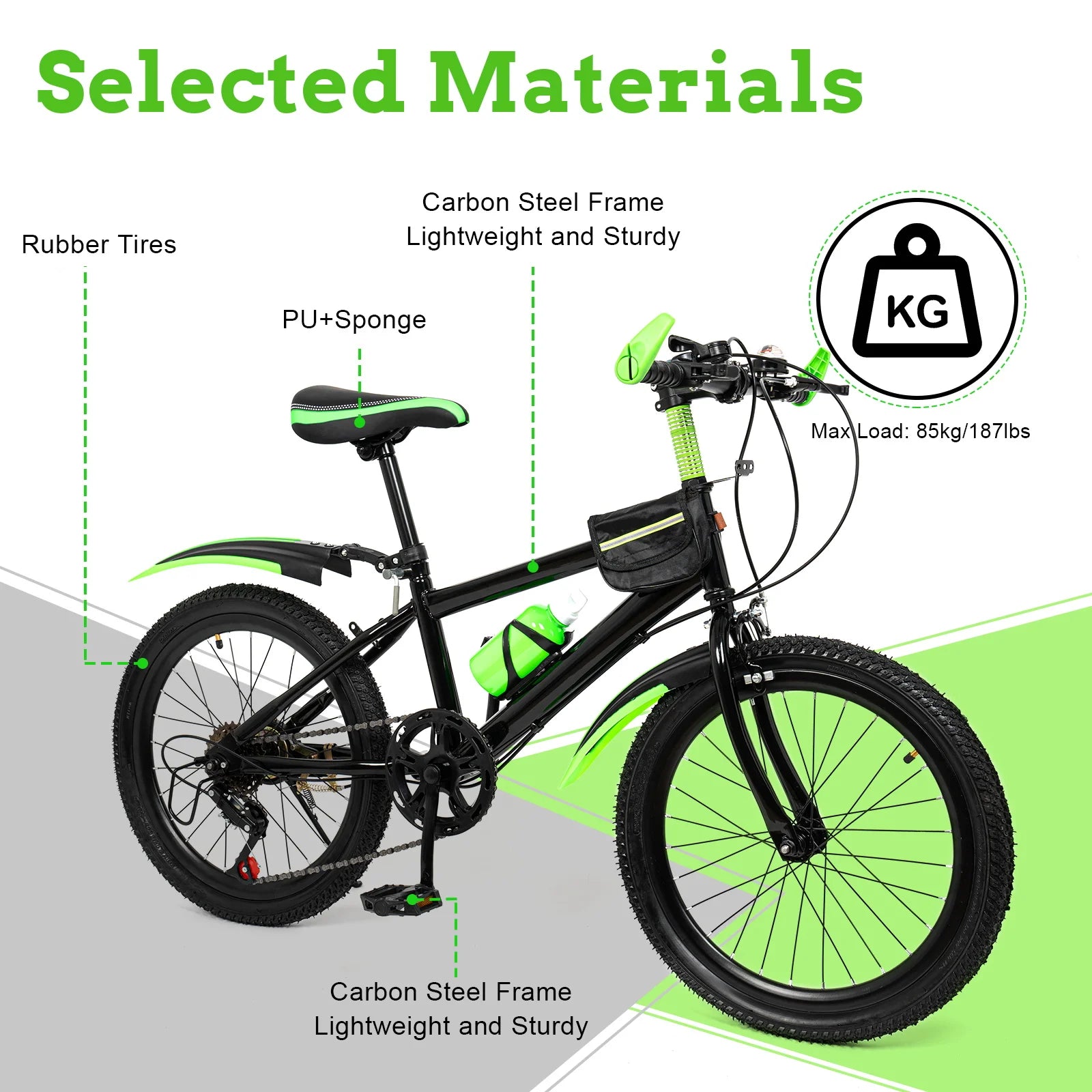 20"  7 Speeds Mountain Bike Kids Bicycle Dual-Disc Brakes Unisex Children's Bicycle Height Adjustable MTB Boys Girls Riding Bike