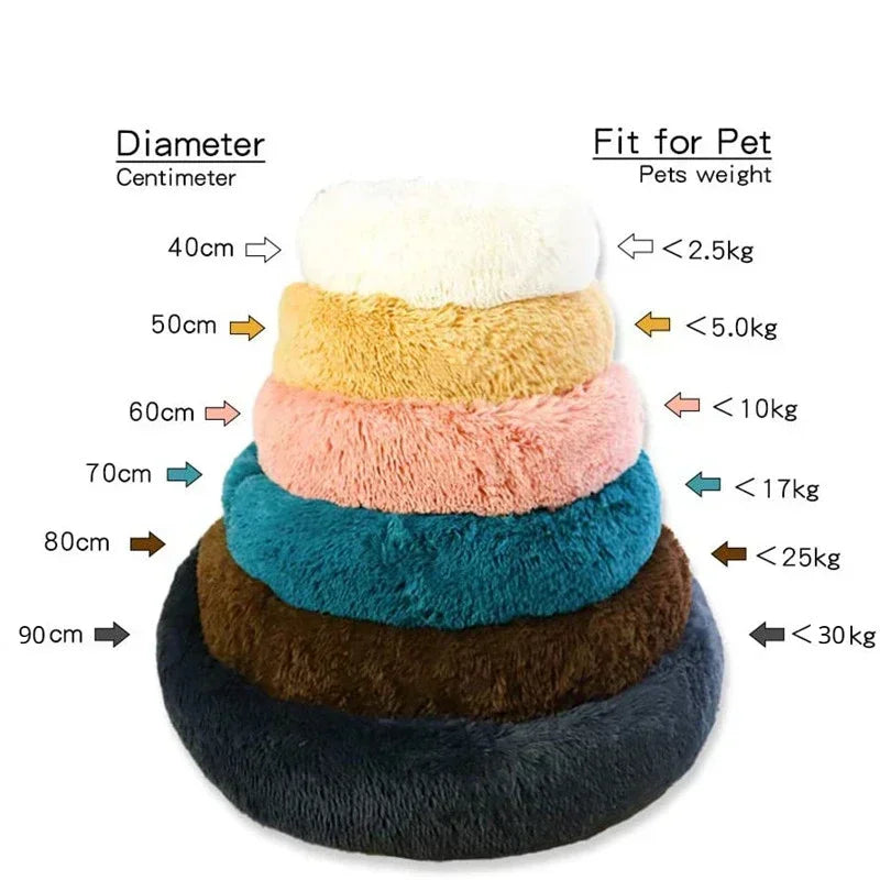 Large Plush Round Pet Bed – 40-90cm Soft Dog & Cat House for Winter Comfort