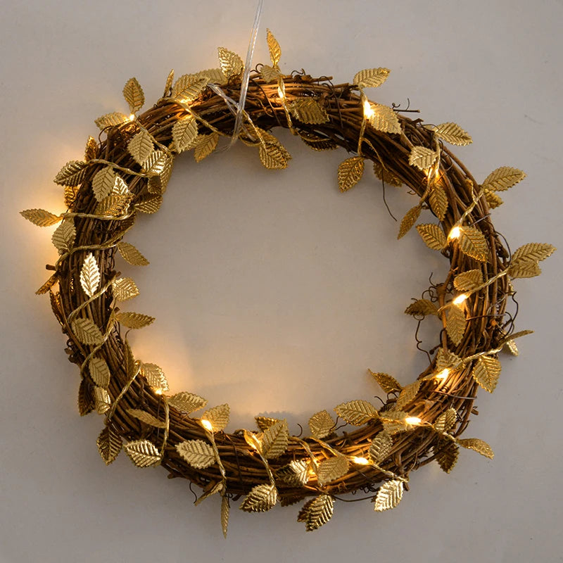 2M 20LED Golden Leaves String Fairy Lights For Wedding Birthday Party Decoration Home Garden Artificial Plant Garland Vine Light