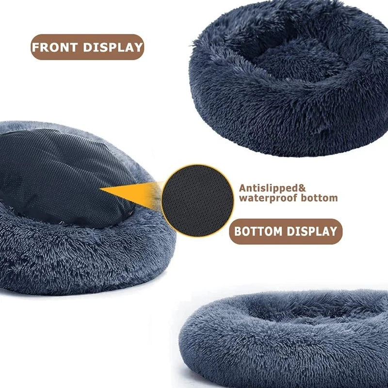 Large Plush Round Pet Bed – 40-90cm Soft Dog & Cat House for Winter Comfort