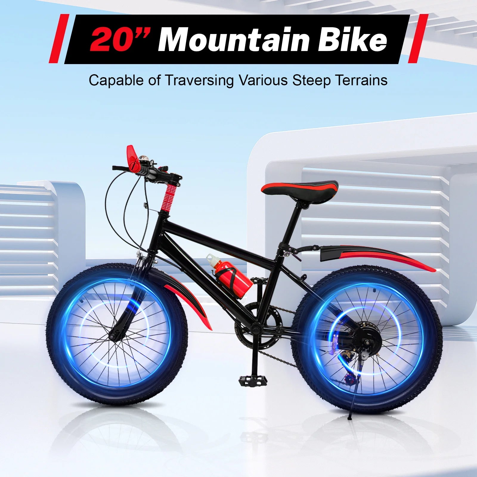 20"  7 Speeds Mountain Bike Kids Bicycle Dual-Disc Brakes Unisex Children's Bicycle Height Adjustable MTB Boys Girls Riding Bike