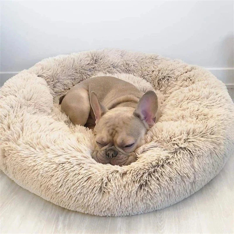 Large Plush Round Pet Bed – 40-90cm Soft Dog & Cat House for Winter Comfort