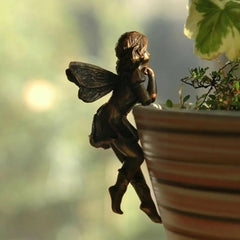 4Style Mini Girl Wings Hanging Cup Resin Decoration Fairy Combination Flower Basket Edge Decor For Garden Pot Ornaments H3U7